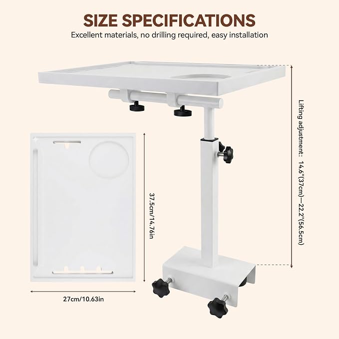 Bedside Shelf Rotating Foldable Tray:Height-Adjustable Clip On Bed Side Tray - Image 2