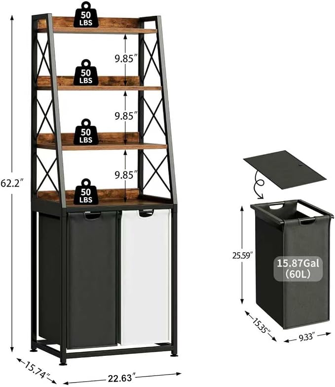 Herture Laundry Basket, 2 Section Laundry Hamper - Image 3