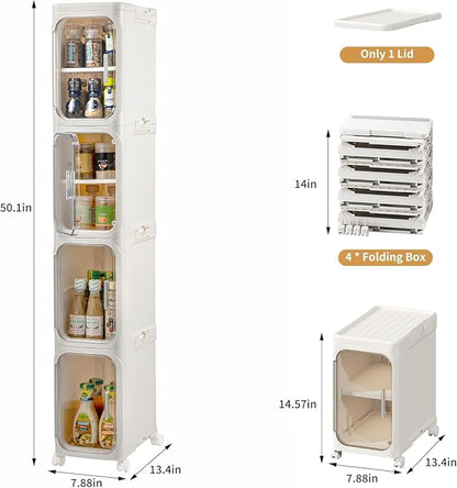 4-Tier Slim Tall Narrow Bathroom Storage Cabinet, Cream White - Image 2