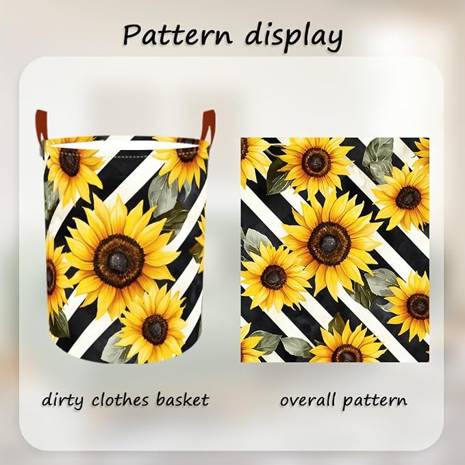 Laundry Baskets 15.7x19.7 Inch Large Sunflower Striped Design Collapsible - Image 5