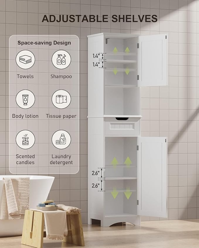 Gizoon 67” H Tall Bathroom Storage Cabinet, Narrow Storage Cabinet, Living Room - Image 6
