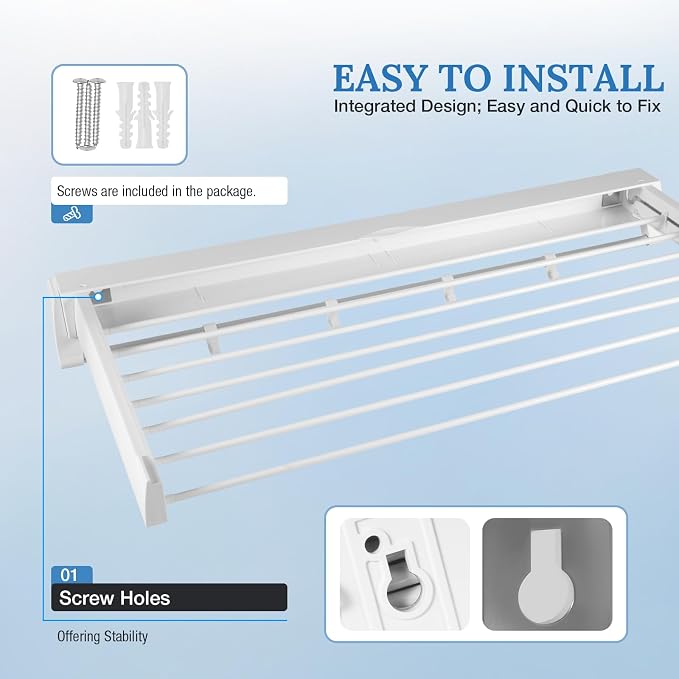 Wall Mounted Drying Rack, Foldable Wall Mount Laundry Rack Folding Indoor - Image 4