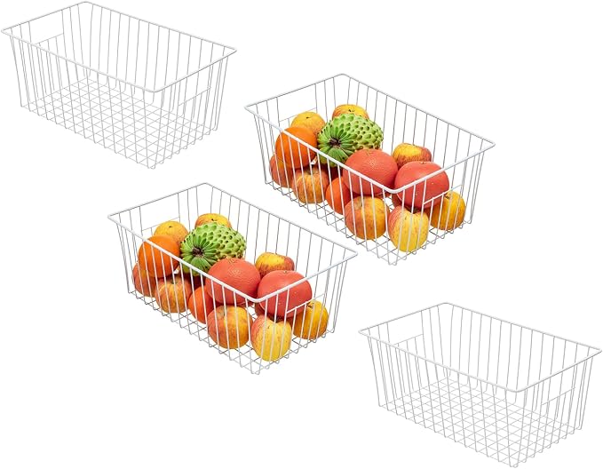 16Lx12Wx6H inch Wider Freezer Organizer Baskets Container, Refrigerator Metal by lonpute
