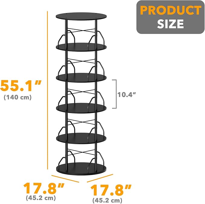 SpaceAid 5 Tier Rotating Bookshelf Tower, 360 Display Stackable Spinning - Image 2