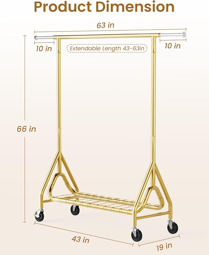 Heavy Duty Clothes Rack, Metal Clothing Rack Load 450 LBS, Rolling Coat Racks - Image 8