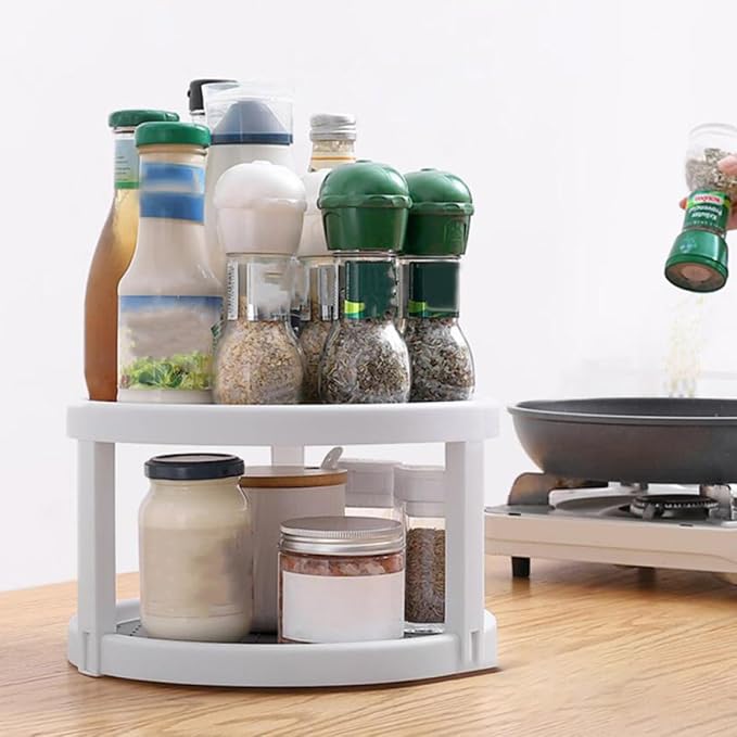 Garneck Rotating Spice Rack and Makeup Organizer Double Tier Kitchen Storage - Image 6