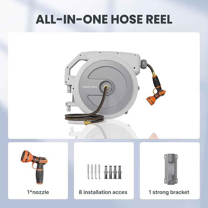 Giraffe Tools Heavy Duty Retractable Garden Hose Reel 1/2 130 FT, Wall Mounted - Image 2