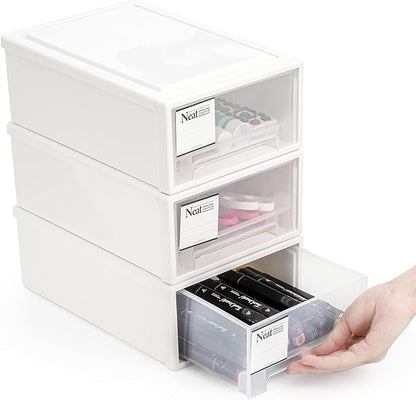 3 Pack Plastic Stackable DrawerStorage Drawers Bins, Small Drawer-type Desk by ZENFUN