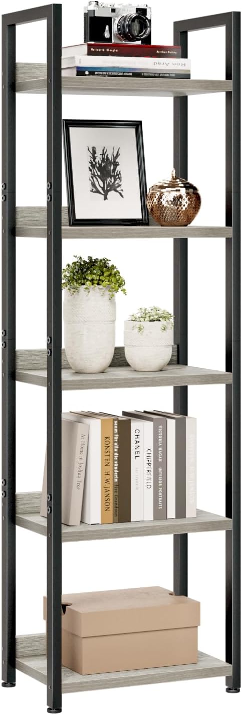 NUMENN Narrow Bookshelf, 5 Tier Freestanding Shelving Unit, Falling Prevention by NUMENN