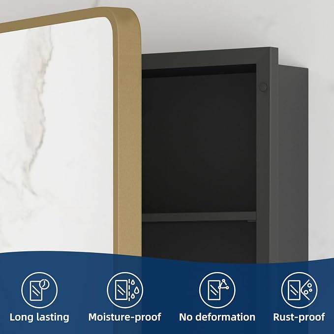 Medicine Cabinet 20 x 28 Inch, Brush Gold Bathroom Medicine Cabinet - Image 8