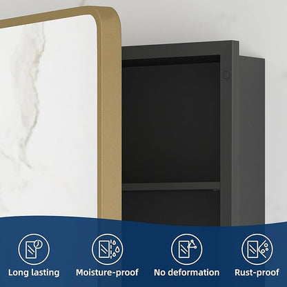 Bathroom Medicine Cabinet with Mirror 16 x 24 Inch, Brush Gold Medicine Cabinet - Image 7