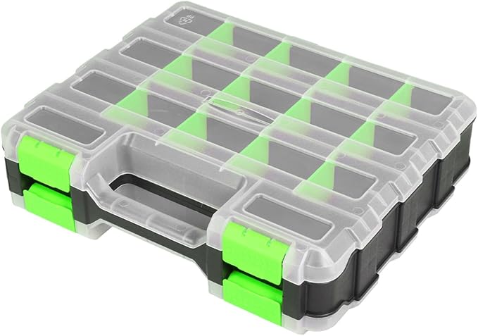 Jack Boss Tool Box with Transparent Lid, Double Side 34-Compartments Organizer by JACKBOSS