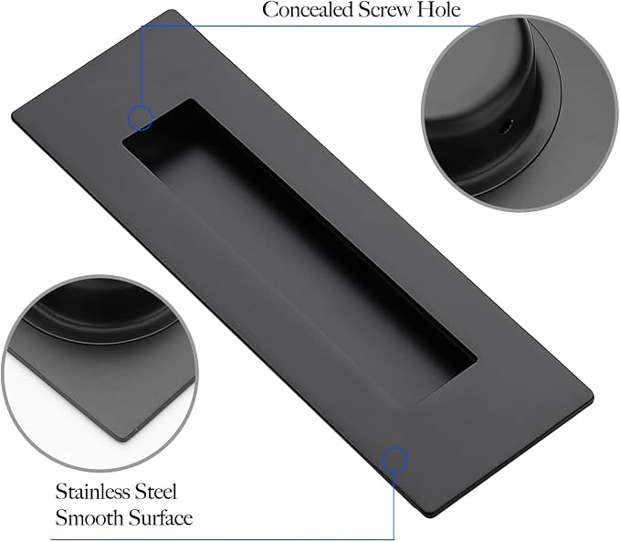 Ravinte 2 Pack Black Sliding Closet Door Handles Black Flush Pulls 7in Length - Image 4