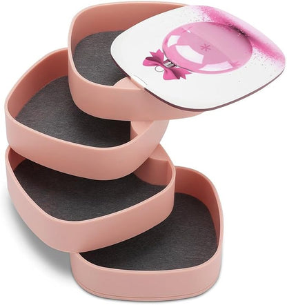 Pink Christmas Ball Rotating Jewelry Organizer Box 4-Layer 360° Rotatable ABS - Image 7