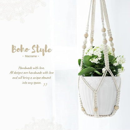 Mkono Macrame Plant Hanger Indoor 35 Inch Hanging Planter Basket Ivory 1Pc | - Image 3