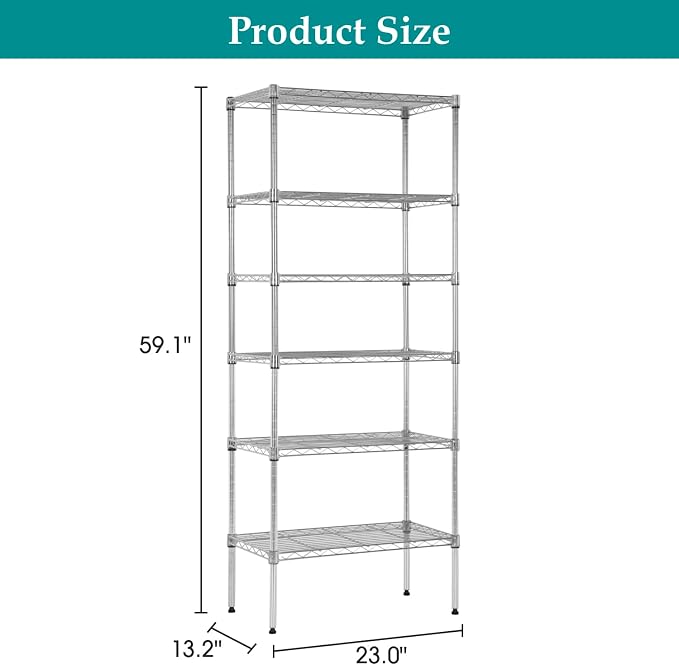 PayLessHere | 6-Tier Wire Shelf | 23"x13"x59" | Chrome | Adjustable Racks | - Image 3