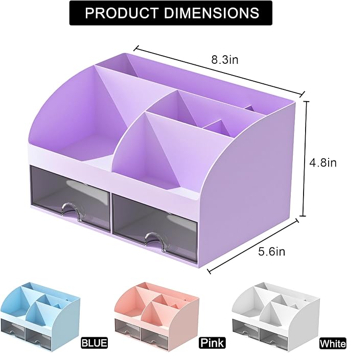 COMFYROOM Desk Organizer with 6 Compartments and 2 Drawers, Plastic Makeup - Image 3
