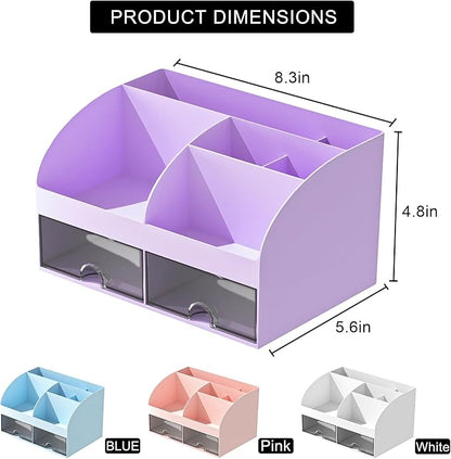 COMFYROOM Desk Organizer with 6 Compartments and 2 Drawers, Plastic Makeup - Image 3