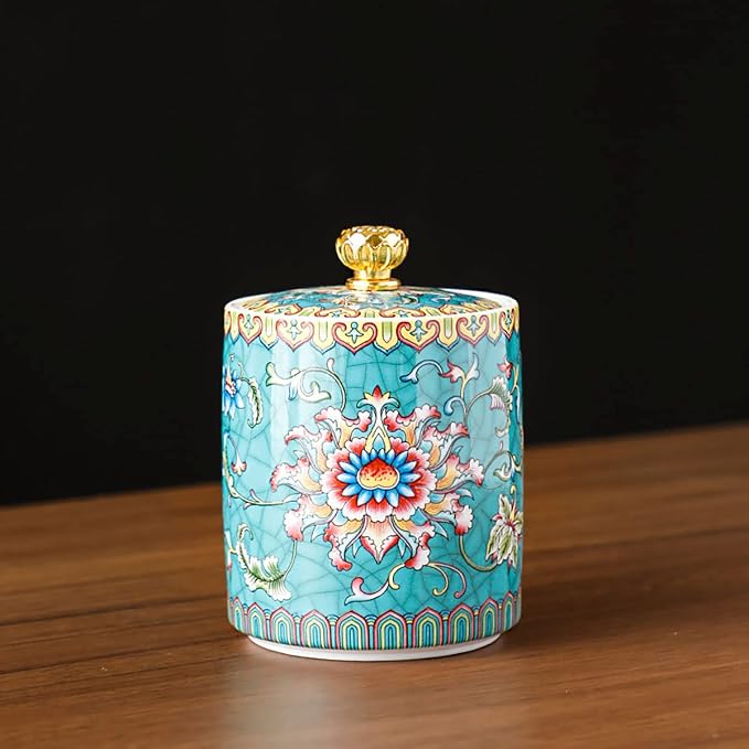 Enamel Ceramic Tea Caddy Tea Canister Tea Storage Container Tins Jar - Image 3