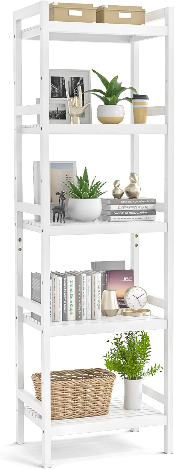 Homykic Bamboo Bookshelf, 5-Tier Narrow 55.9” Adjustable Book Shelf Bookcase by Homykic
