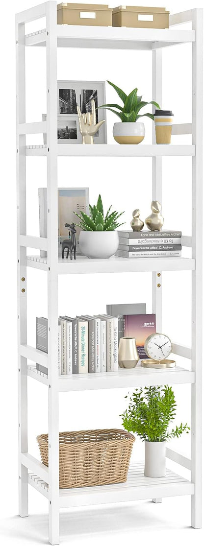 Homykic Bamboo Bookshelf, 5-Tier Narrow 55.9” Adjustable Book Shelf Bookcase by Homykic