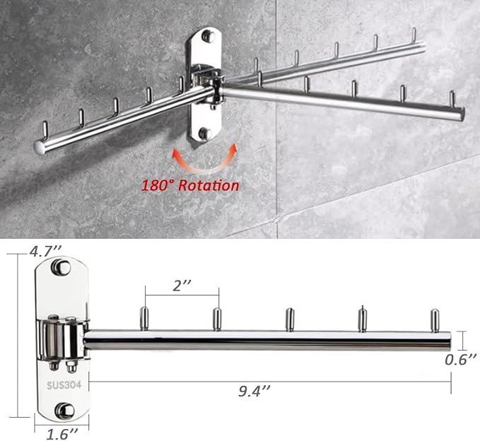 Clothes Hanger Laundry Room Hanging Rod Wall Mount Valet Hooks - Image 2