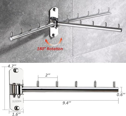 Clothes Hanger Laundry Room Hanging Rod Wall Mount Valet Hooks - Image 2