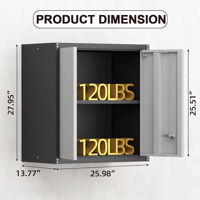 Metal Wall Cabinet, Garage Cabinets Wall Mounted, Locking Storage - Image 3