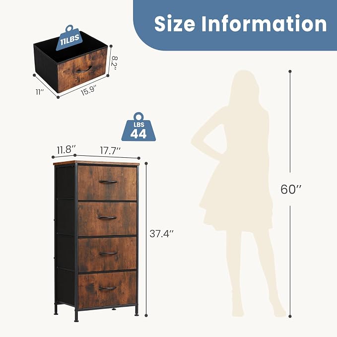 DUMOS Nightstand with 4 Drawers Bedside Table with Removable Fabric Bins Sturdy - Image 3