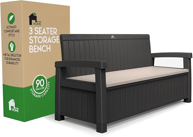 EconoHome 3 Seat Outdoor Storage Bench by EconoHome