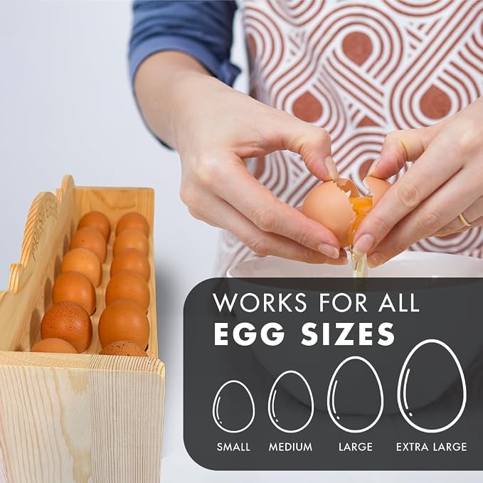 Natural Wood Premium Pine Wooden Egg Holder 2-Tier Durable 24-Egg Storage - Image 3