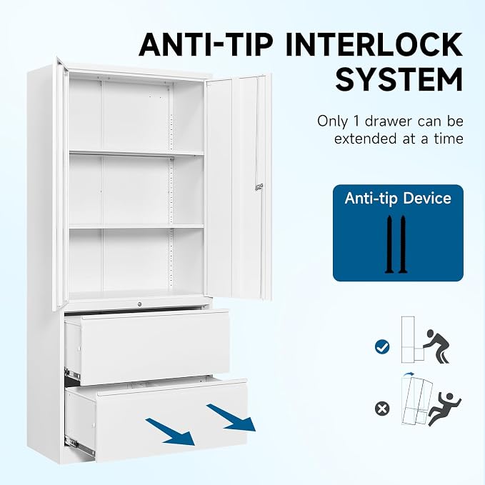 2-Drawer Metal File Cabinet, Lateral Vertical Filing Cabinets - Image 6