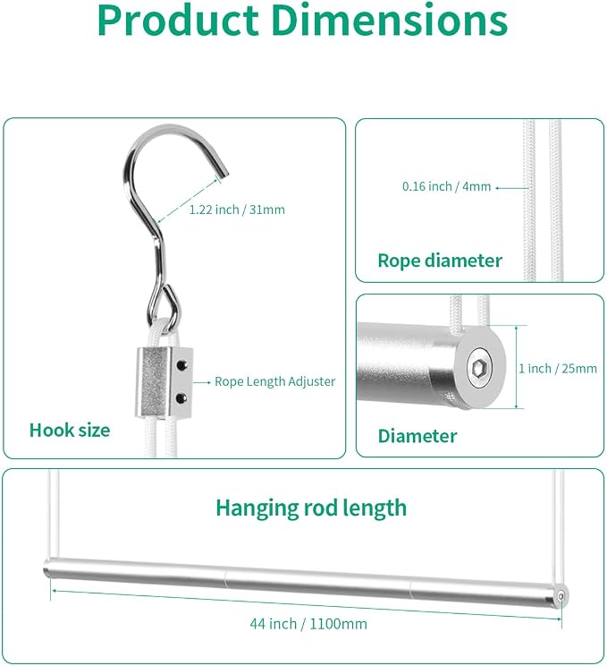 BaiNong Adjustable Closet Hanging Rod 44" Silver Closet Rod Extender | Heavy - Image 4