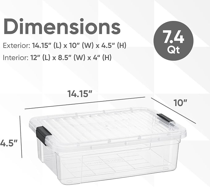 Superio Storage Bins with Lids- 4 Pack, 7.4 Qt Clear Boxes - Image 2