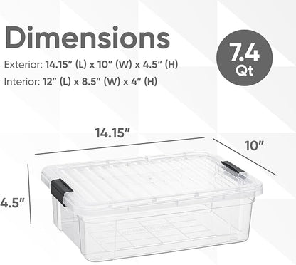 Superio Storage Bins with Lids- 4 Pack, 7.4 Qt Clear Boxes - Image 2