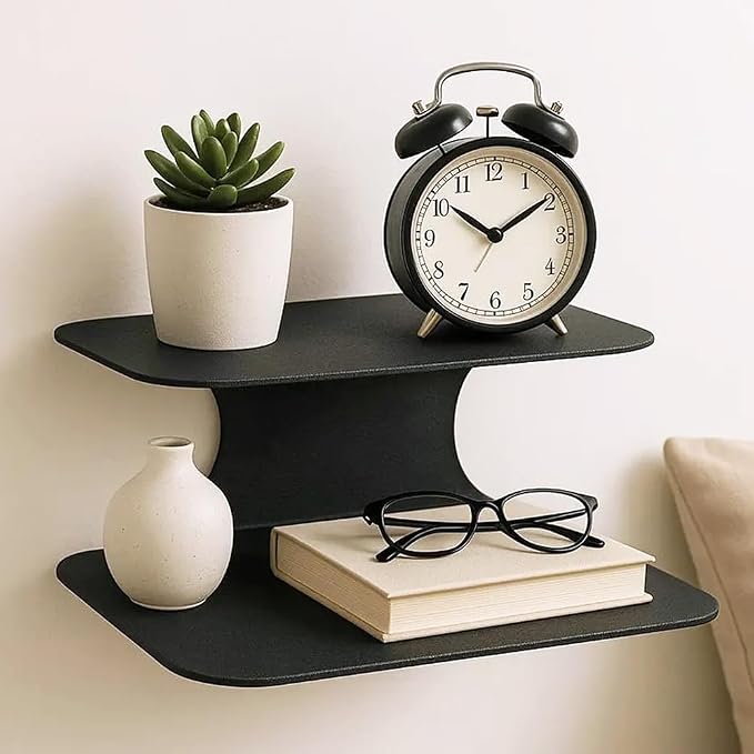 Simple Metal Floating Nightstands Set of 2, Wall Mounted Black Bedside Shelf - Image 3