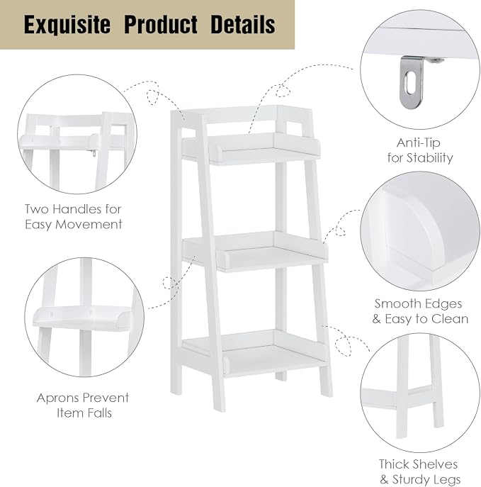 UTEX 3-Tier Bathroom Ladder Shelf, Small Towel Storage Rack, 2 Built-In Handles - Image 4