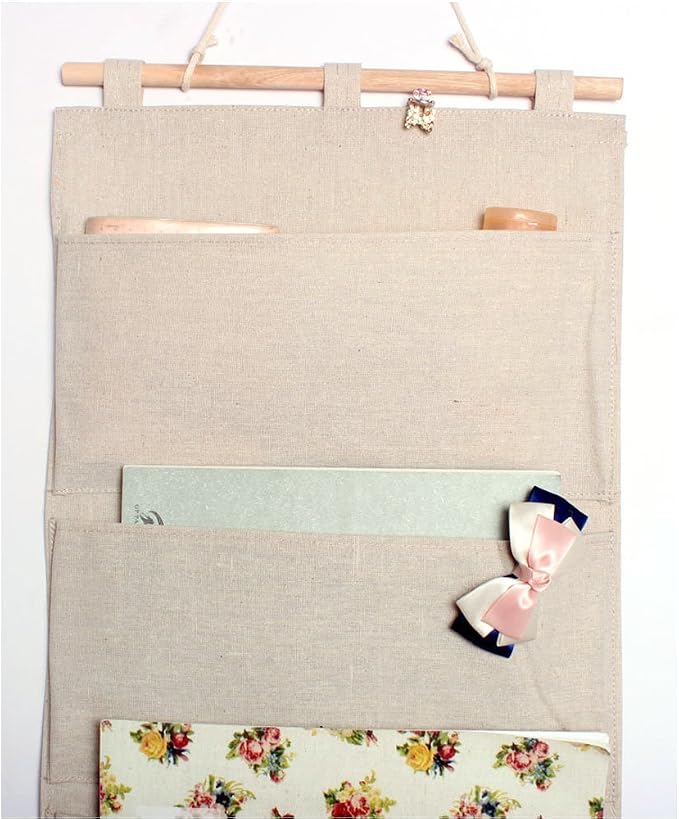 Co-link Linen/Cotton Fabric Wall Door Cloth Hanging Storage Pockets Books - Image 4