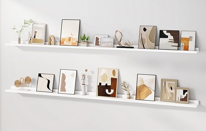 Floating Picture Ledge Shelves for Wall Set of 2, 84 Inches Picture Ledge Shelf by FunMemories