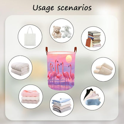 Laundry Baskets 15.7x19.7 Inch Large Pink Flamingo Sunset Beach Design - Image 4