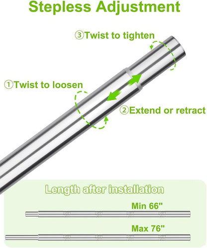 Closet Rod 1 Pack, Adjustable Clothes Haning Rod 66 to 76 Inches, Stainless - Image 2