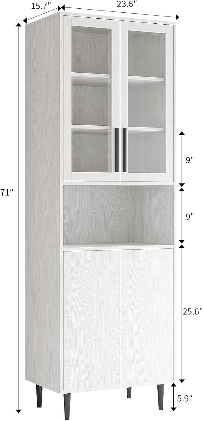 TUSY 70.9“ H Bookcase with Doors, 6-Tier Bookshelf with Open Shelf, Display - Image 2
