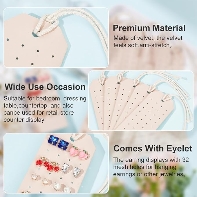 OLYCRAFT 10Pcs Velvet Stud Holders Portable Earring Holders 4.3x1.9 Inch Peach - Image 4