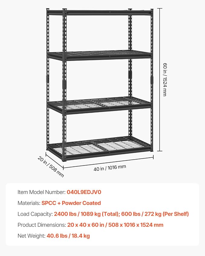 VEVOR Storage Shelves, 2400 lbs, 4 Tier Heavy Duty Garage Shelving, - Image 3
