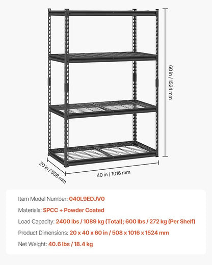 VEVOR Storage Shelves, 2400 lbs, 4 Tier Heavy Duty Garage Shelving, - Image 3