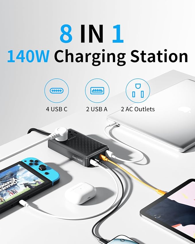Charging Station 140W USB C Charger Block, Upgraded GaN III 8-in-1 Fast - Image 3