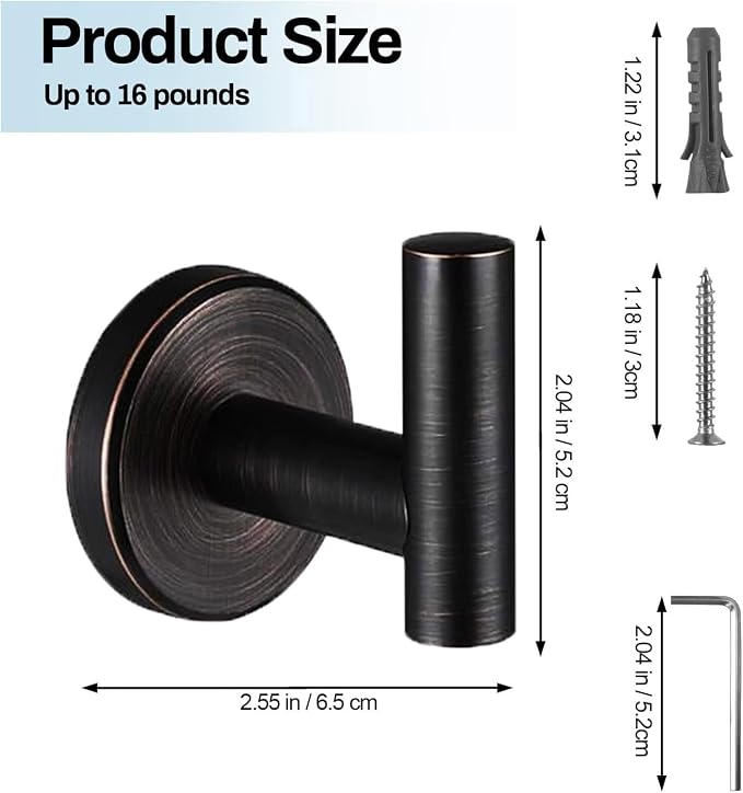 Kruodop Towel Hooks for Bathroom, 2 Packs Wall Mount Towel Holder, Bronze Matte - Image 2