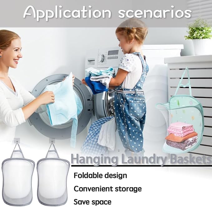 2 PCS Collapsible Laundry Basket Hanging Hamper - Image 6