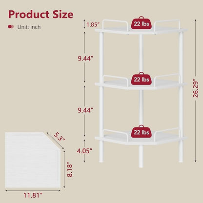 Tajsoon 3 Tier Corner Shelf Stand, Standing Corner Shelf Unit, Industrial Short - Image 3