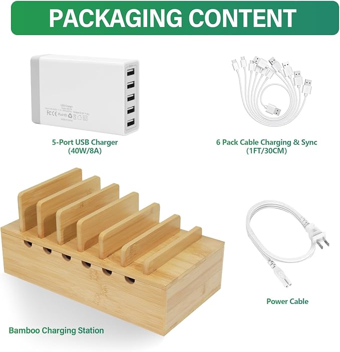 Bamboo Charging Station for Multiple Devices, Upgrade Desk Docking Stations - Image 3